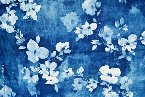 Cyanotype, fabric, background, blue. AI generative