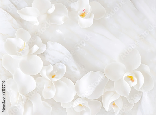 Canvastavla Elegant floral background with beautiful white flower pattern, luxury marble texture
