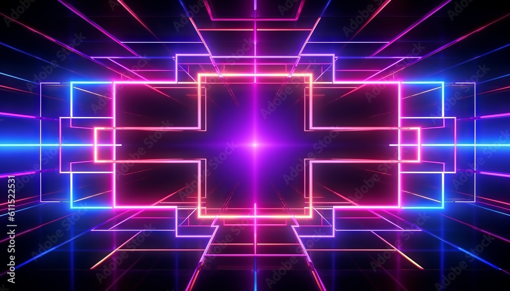 Obraz premium 3d render, abstract neon geometric background. Generative ai