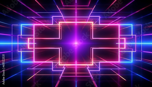 3d render, abstract neon geometric background. Generative ai