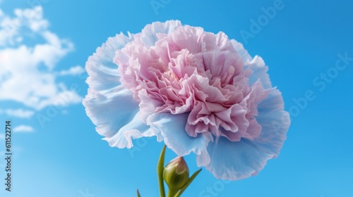 Pink and blue carnations against a blue sky. Generative AI.