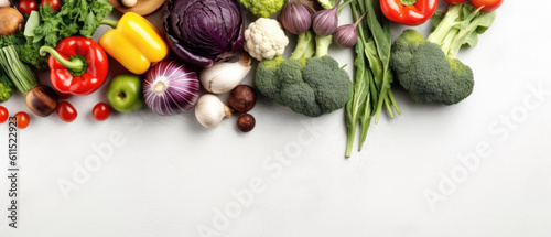 Frame of organic food. Fresh raw vegetables on white background