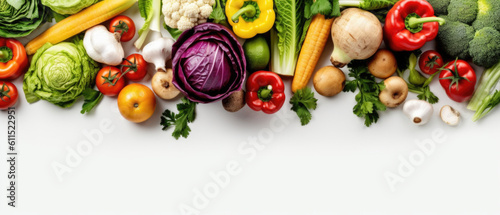 Frame of organic food. Fresh raw vegetables on white background