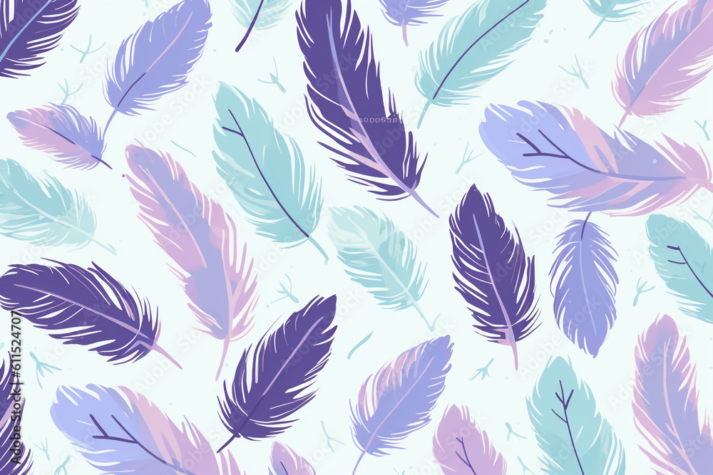 Fototapeta premium pattern featuring minimalistic and stylized illustrations of feathers. AI generative