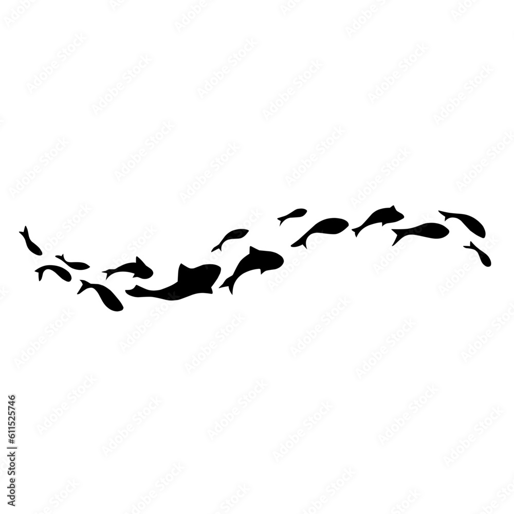 school of black silhouette fish. Silhouette vector illustration.