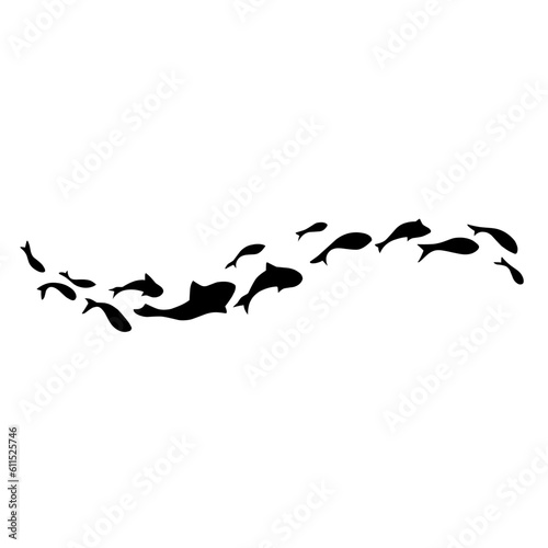 school of black silhouette fish. Silhouette vector illustration.