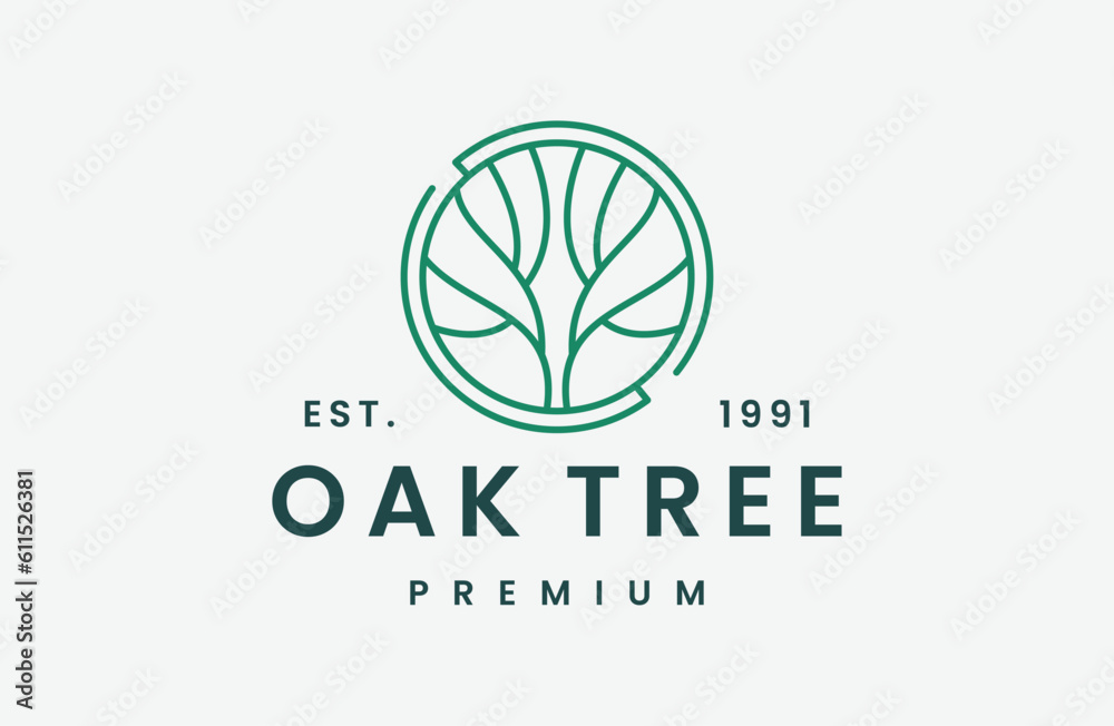 Oak tree logo vector icon illustration hipster vintage retro . Stock ...