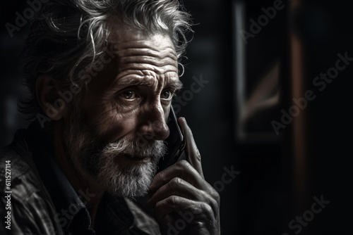 AI generated non existing old man on the phone