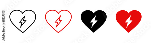 Heart with lightning icon set