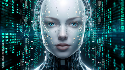 Portrait of female robot  android face  Artificial intelligence concept render 3d