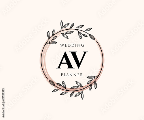 AV Initials letter Wedding monogram logos collection, hand drawn modern minimalistic and floral templates for Invitation cards, Save the Date, elegant identity for restaurant, boutique, cafe in vector