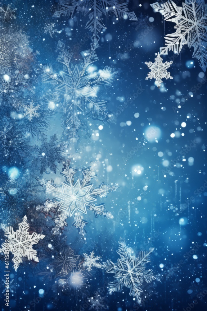Blue snowflake winter snow background pattern, graphic resource for christmas and winter holiday, generative ai
