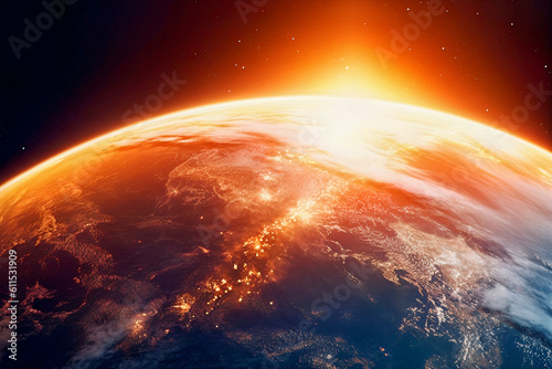 close up of earth on fire global warming concept