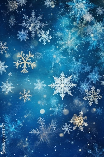 Blue snowflake winter snow background pattern, graphic resource for christmas and winter holiday, generative ai 