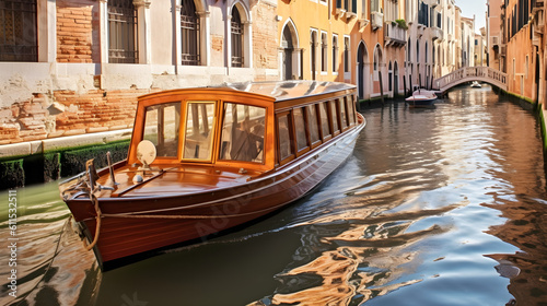 Boat in Venice canals. Generative AI.
