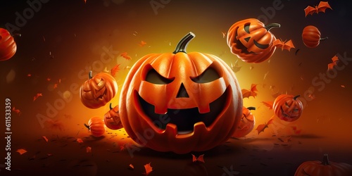 Creepy halloween pumpkin with backlight made with Generative AI