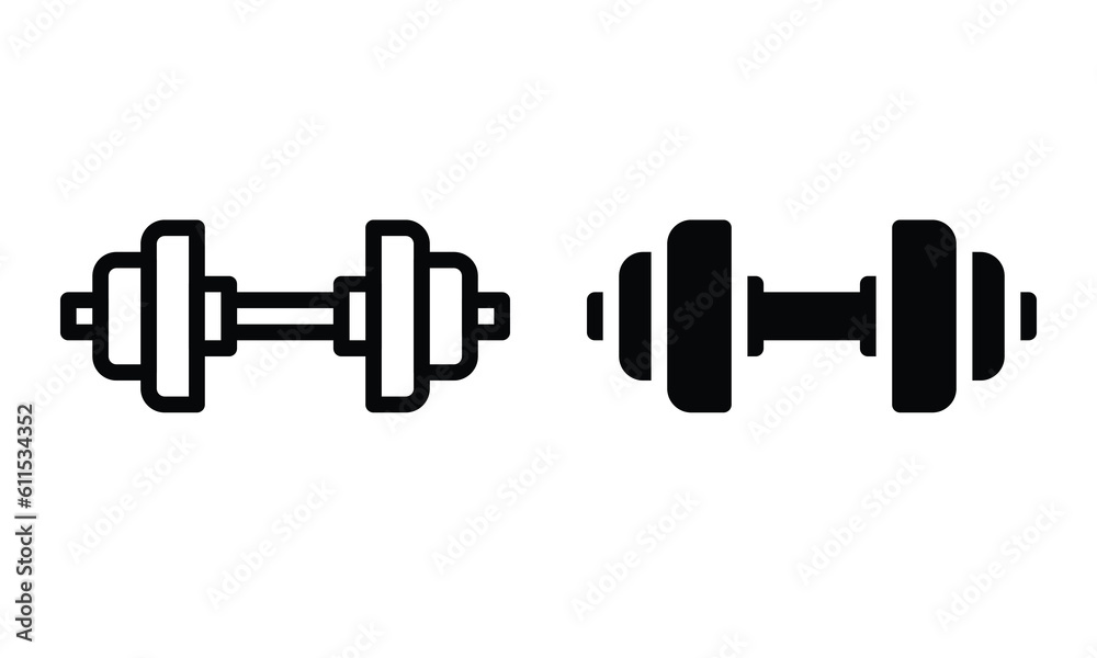 Dumbbell icon with outline and glyph style. Dumbbell icon with outline and glyph style.