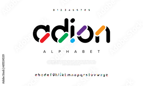 Abstract digital technology logo font alphabet. Minimal modern urban fonts for logo, brand etc. Typography typeface uppercase lowercase and number. vector illustration