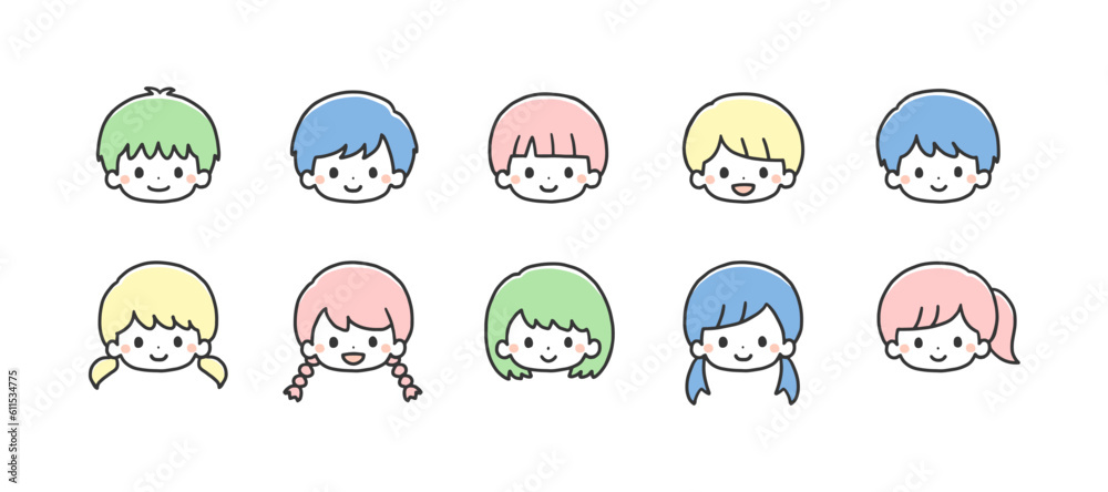 Obraz premium 男の子5人と女の子5人のセット
