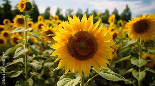 Sunflowers in the field. Generative AI.