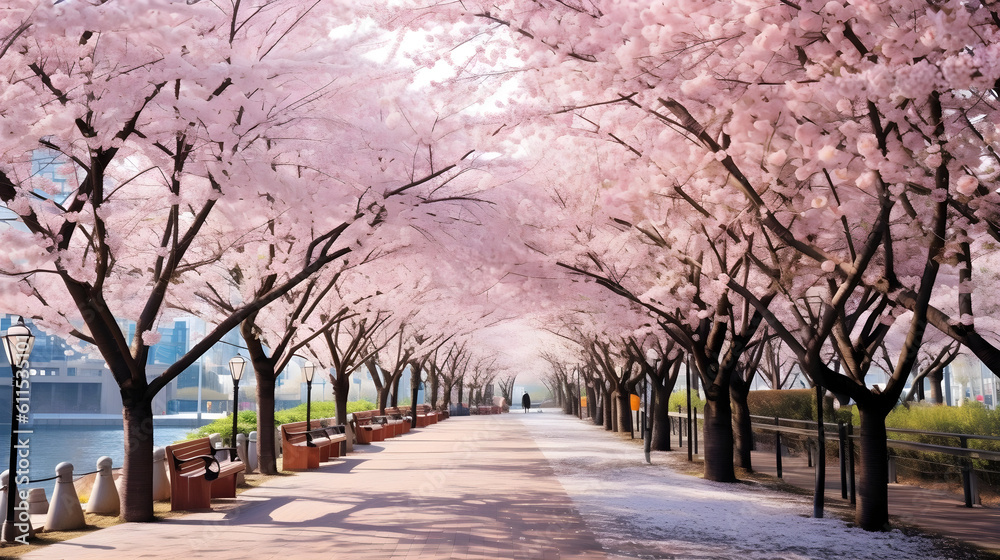 Cherry blossoms in the park. Generative AI. Cherry blossoms in the park. Generative AI.