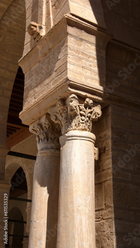 Columns with capitals around the courtyard in the Great Mosque of Kairouan in Kairouan, Tunisia