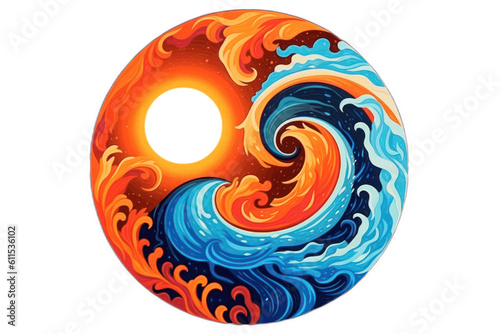 Water And Fire, Yin Yang Sticker Illustration. Generative AI