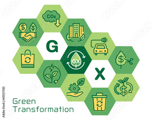 GX(Green Transformation)　六角形のロゴ