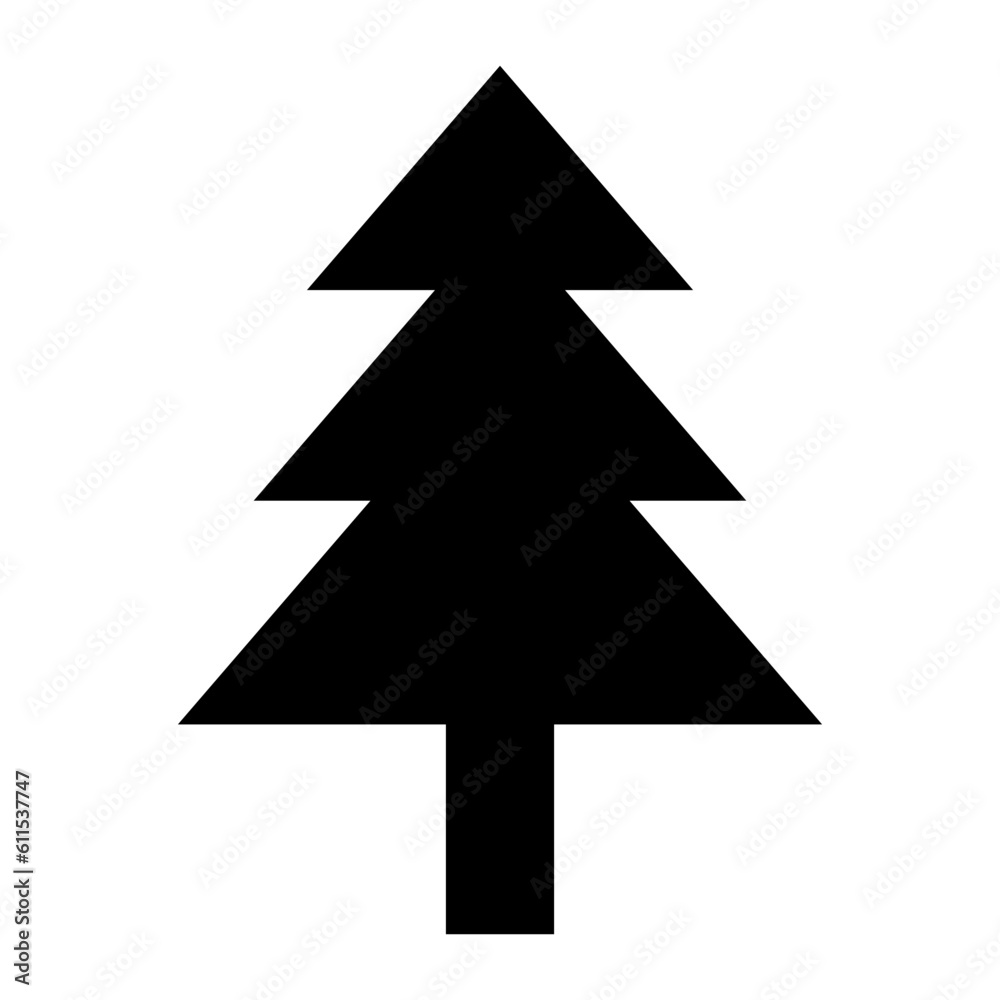 Black silhouette of Christmas tree. Fir tree black icon isolated on white background.