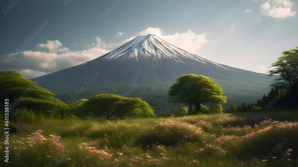 Obraz premium 夏の富士山の美しさを描写する No.006 | Describing the Beauty of Mount Fuji in Summer Generative AI
