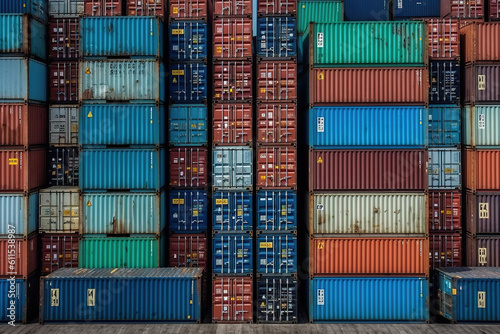 Background cargo in containers freight ships for import export business. Generative AI