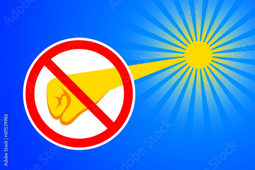 Sun and big clenched fist inside red prohibitory sign
