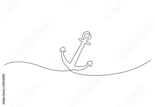 Continuous line drawing of an anchor vector illustration. Anchor linear icon. One line drawing background. Anchor continuous line icon. Premium vector. 