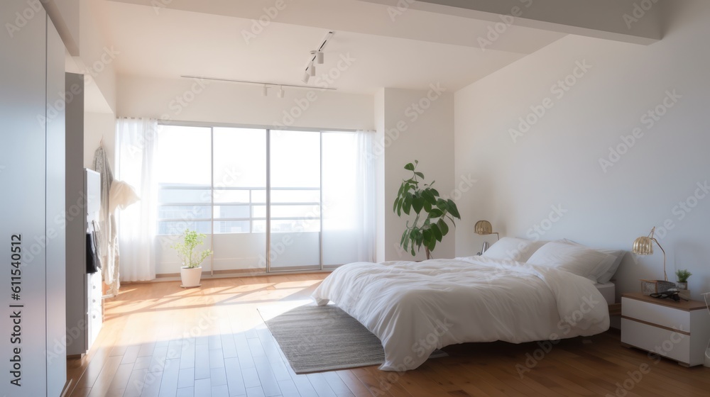 Fototapeta premium white modern light luxury style bedroom warm big bed master bedroom background