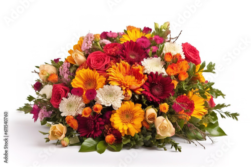 Colorful bouquet of flowers isolated on white background. Generative AI