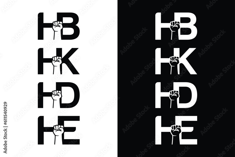 Set of Hand fist and HB HK HD HE letter black and white. Suitable in various business purposes also for icon, logo, symbol and many more. Set of Hand fist and HB HK HD HE letter black and white. Suitable in various business purposes also for icon, logo, symbol and many more.