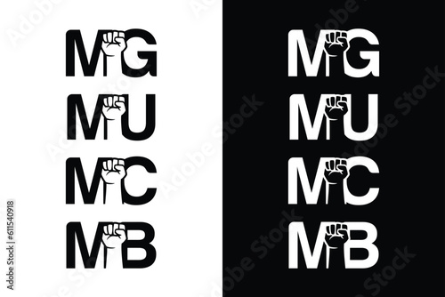 Set of Hand fist and MG MU MC MB letter black and white. Suitable in various business purposes also for icon, logo, symbol and many more.