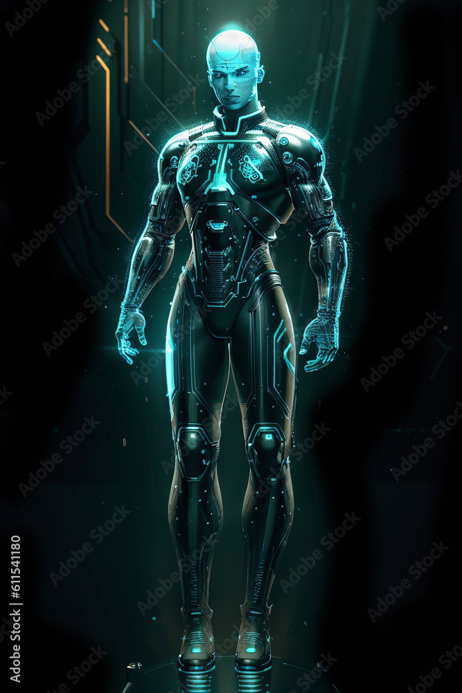 Sci-Fi AI Man Hologram Wearing Detailed Suit Glow Realistic Photoshop Overlay Screen Generative AI Illustration Sci-Fi AI Man Hologram Wearing Detailed Suit Glow Realistic Photoshop Overlay Screen Generative AI Illustration