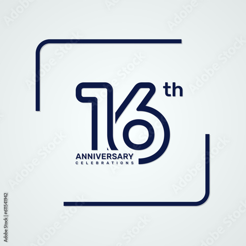 16th anniversary logo design with double line style concept, logo vector template