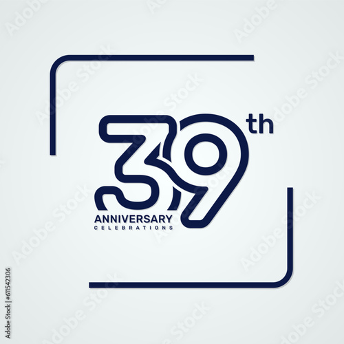 39th anniversary logo design with double line style concept, logo vector template