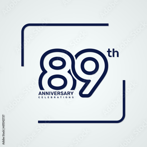 89th anniversary logo design with double line style concept, logo vector template