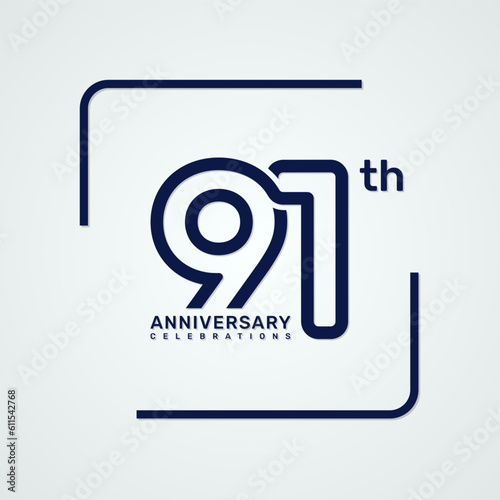 91th anniversary logo design with double line style concept, logo vector template photo