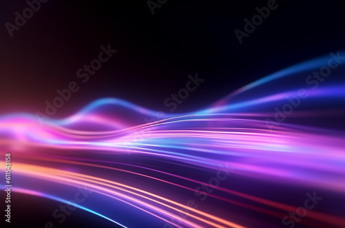 Futuristic abstract background glowing neon light, moving high speed wave lines and bokeh lights. Sci-fi concept wallpaper background, generative ai