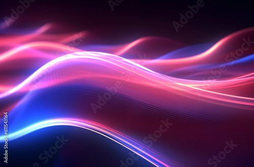 Futuristic abstract background glowing neon light, moving high speed wave lines and bokeh lights. Sci-fi concept wallpaper background, generative ai