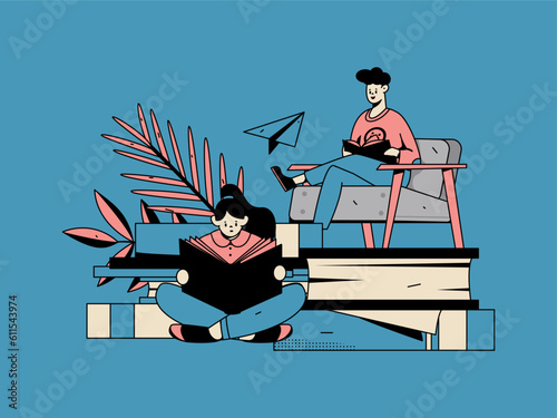 Education learning people flat vector concept hand drawn illustration
