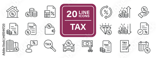 TAX thin line icons. Editable stroke. For website marketing design, logo, app, template, ui, etc. Vector illustration.