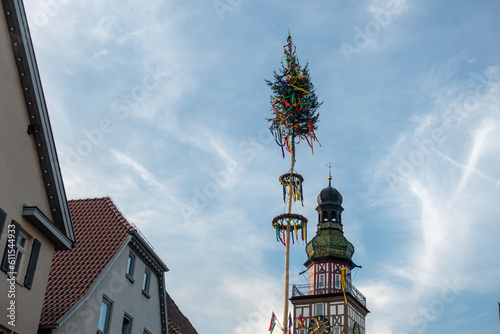 colorful maypole in historical city
