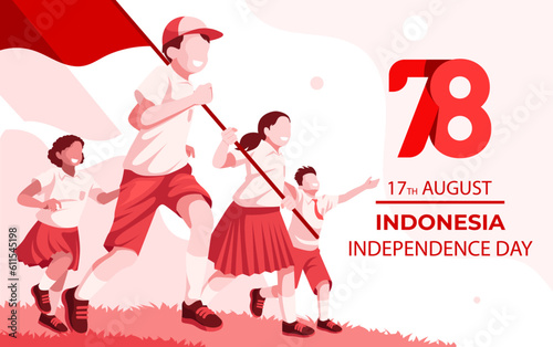 78th years 17 August Indonesia independence day banner, Indonesian flag-raising illustration.