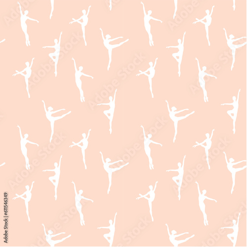 Vector illustration. Seamless pattern with silhouettes of ballerinas. Print for fabric and wallpaper.