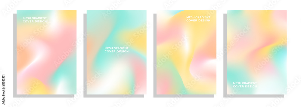 mesh gradient vector iridescent rainbow color cover design set